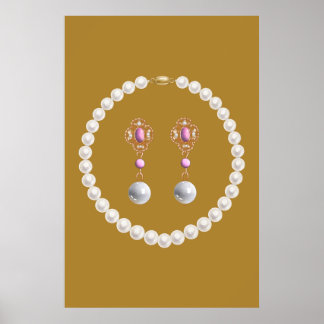Vintage Gold- und Perlen-Schmuckdesignposter Poster