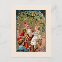 Vintage Gold verzierter Weihnachtsmann mit Kindern