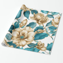 Vintage Gold Weiß Teal Blumenmuster Blume