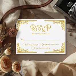Vintage Gold Weiße Hochzeit  RSVP Karte