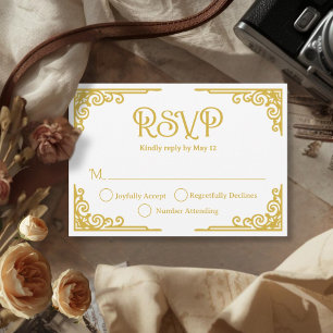 Vintage Gold Weiße Hochzeit  RSVP Karte