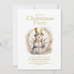 Vintage Gold Weißer Schneemann Weihnachtsfeier Einladung