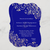 Vintage Gold Wirbel auf Blue Stylish Wedding Einladung (Vorne/Hinten)