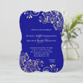 Vintage Gold Wirbel auf Blue Stylish Wedding Einladung (Stehend Vorderseite)