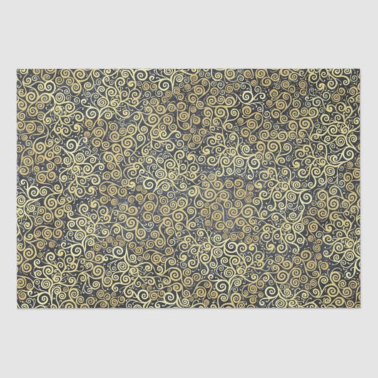 Vintage Gold Wirbel Muster Luxus Holzkohle Grau Seidenpapier (Vorderseite)