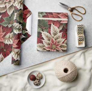 Vintage Goldbestäubtes Weihnachtsblumenmuster Geschenkpapier
