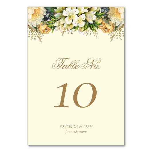 Vintage Goldcodierung Blumenhochzeit Tischnummer (Rückseite)