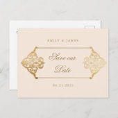 Vintage Golddekoration Save the Date Postkarte (Vorne/Hinten)