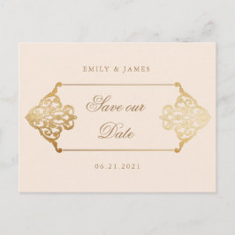 Vintage Golddekoration Save the Date Postkarte