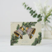 Vintage Golden Bells & Pine German Christmas Postkarte (Stehend Vorderseite)