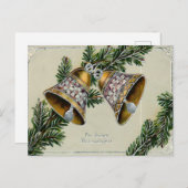 Vintage Golden Bells & Pine German Christmas Postkarte (Vorne/Hinten)
