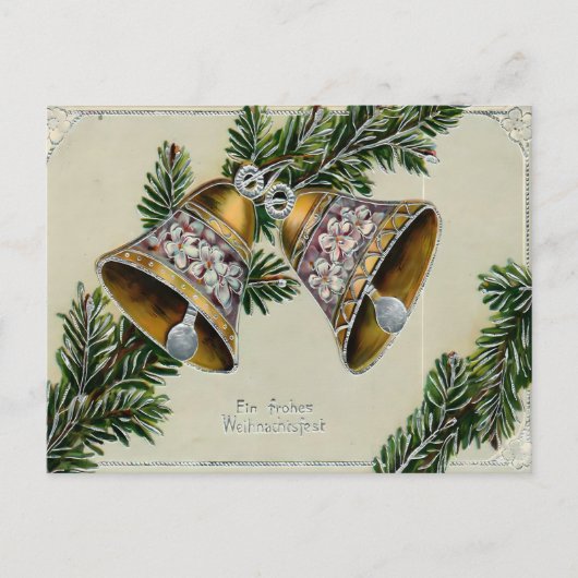 Vintage Golden Bells & Pine German Christmas Postkarte (Vorderseite)