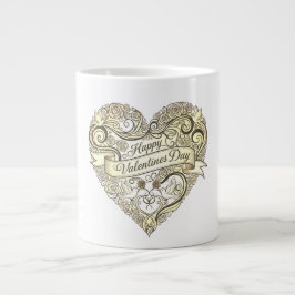 Vintage Golden Floral Heart Valentine's Day Jumbo-Tasse