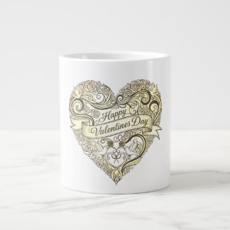 Vintage Golden Floral Heart Valentine's Day Jumbo-Tasse
