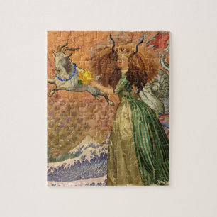 Vintage Golden Frau Steinbock Gothic Whimsy Puzzle