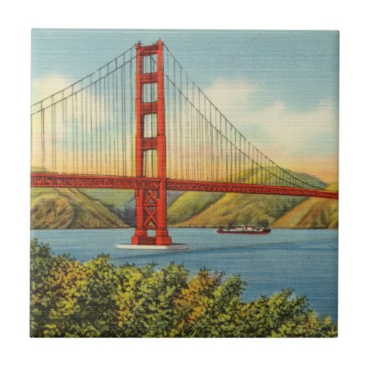 Vintage Golden Gate Bridge San Francisco Fliese (Vorderseite)