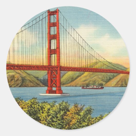 Vintage Golden Gate Bridge San Francisco Runder Aufkleber (Vorderseite)