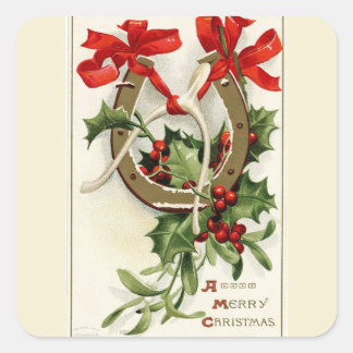 Vintage Golden Hufeisen Wunschknochen Weihnachten Quadratischer Aufkleber