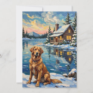 Vintage Golden Retriever am Seeufer zu Weihnachten