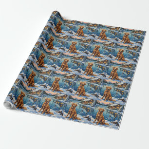 Vintage Golden Retriever am Weihnachten am See Geschenkpapier