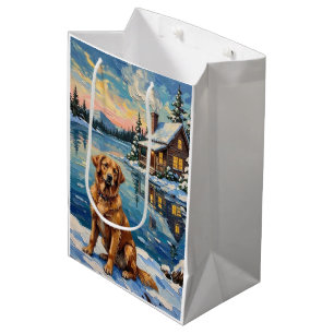 Vintage Golden Retriever am Weihnachten am See Mittlere Geschenktüte