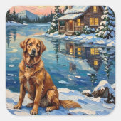 Vintage Golden Retriever by Lakeside Christmas Quadratischer Aufkleber (Vorderseite)
