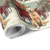 Vintage Golden Retriever Christmas Carriage Illust Geschenkpapier (Rolleneckpunkt)