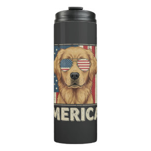 Vintage Golden Retriever 'Merica-Flagge Thermosbecher