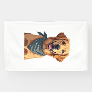 Vintage Golden Retriever-Porträt mit farbenfrohem Banner