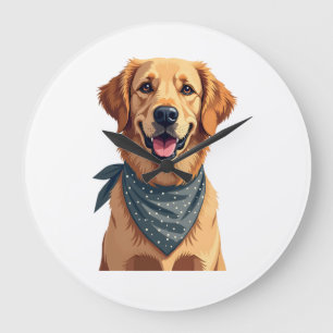 Vintage-Golden-Retriever-Porträt mit farbenfrohem Große Wanduhr