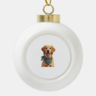Vintage Golden Retriever-Porträt mit farbenfrohem  Keramik Kugel-Ornament