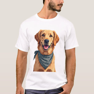 Vintage Golden Retriever-Porträt mit farbenfrohem T-Shirt
