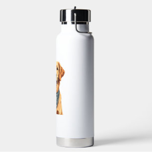 Vintage Golden Retriever-Porträt mit farbenfrohem  Trinkflasche