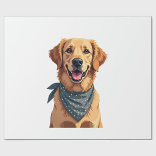 Vintage Golden Retriever-Porträt mit farbenfroher Geschenkpapier