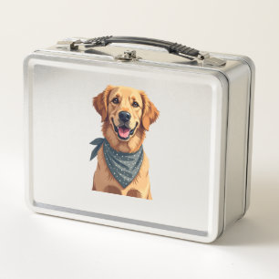 Vintage Golden Retriever-Porträt mit farbenfroher Metall Brotdose