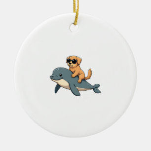 Vintage Golden Retriever reitet auf Belugawal Lust Keramik Ornament