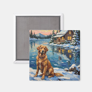 Vintage Golden Retriever von Lakeside Weihnachten Magnet