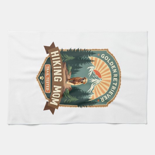 Vintage Golden Retriever Wandernde Mutter Trail Te Geschirrtuch (Horizontal)