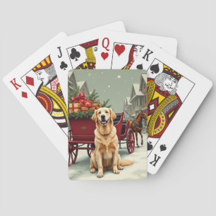 Vintage Golden Retriever Weihnachtskarosse Illust Spielkarten