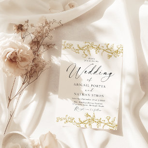 Vintage Goldene Blumen Elegante Hochzeit  Einladung