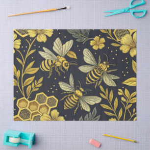Vintage Goldene Blumen und Bienen  Seidenpapier