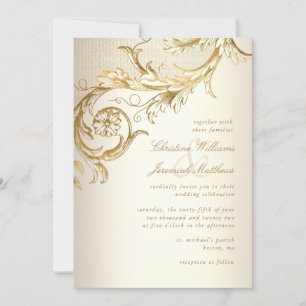 Vintage Goldene Florale Damast Elegante Schrift Ho Einladung
