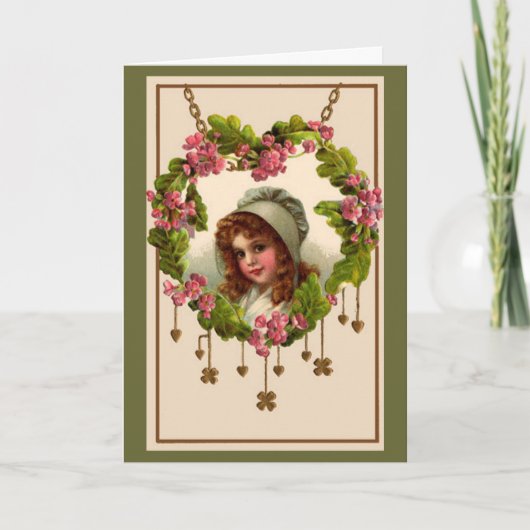 Vintage Goldene Herzen & Kleeblatts - Karte (Vorderseite)