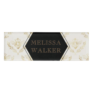 vintage goldene Königinnenbiene-Imkerei-Monogramm Namenschild