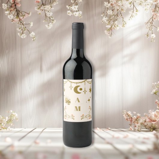 Vintage goldene mystische botanische Hochzeit Weinetikett