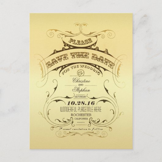 Vintage goldene Save the Date Postkarte (Vorderseite)