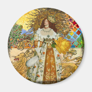 Vintage Goldene Sonne: Leo Zodiac Kunstgalerie Magnet