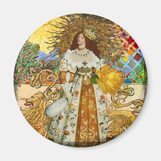 Vintage Goldene Sonne: Leo Zodiac Kunstgalerie Magnet (Vorne)