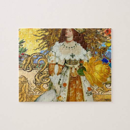 Vintage Goldene Sonne: Leo Zodiac Kunstgalerie Puzzle (Horizontal)