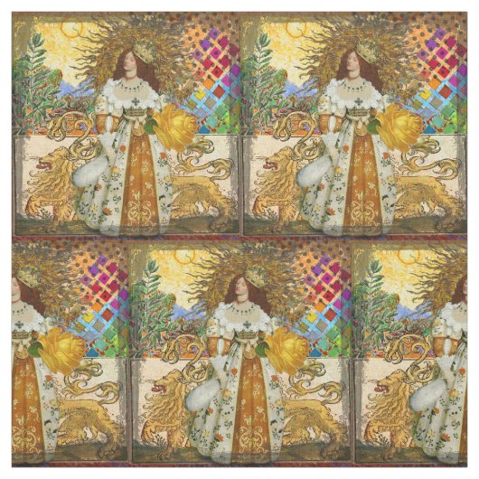 Vintage Goldene Sonne: Leo Zodiac Kunstgalerie Stoff (Muster)